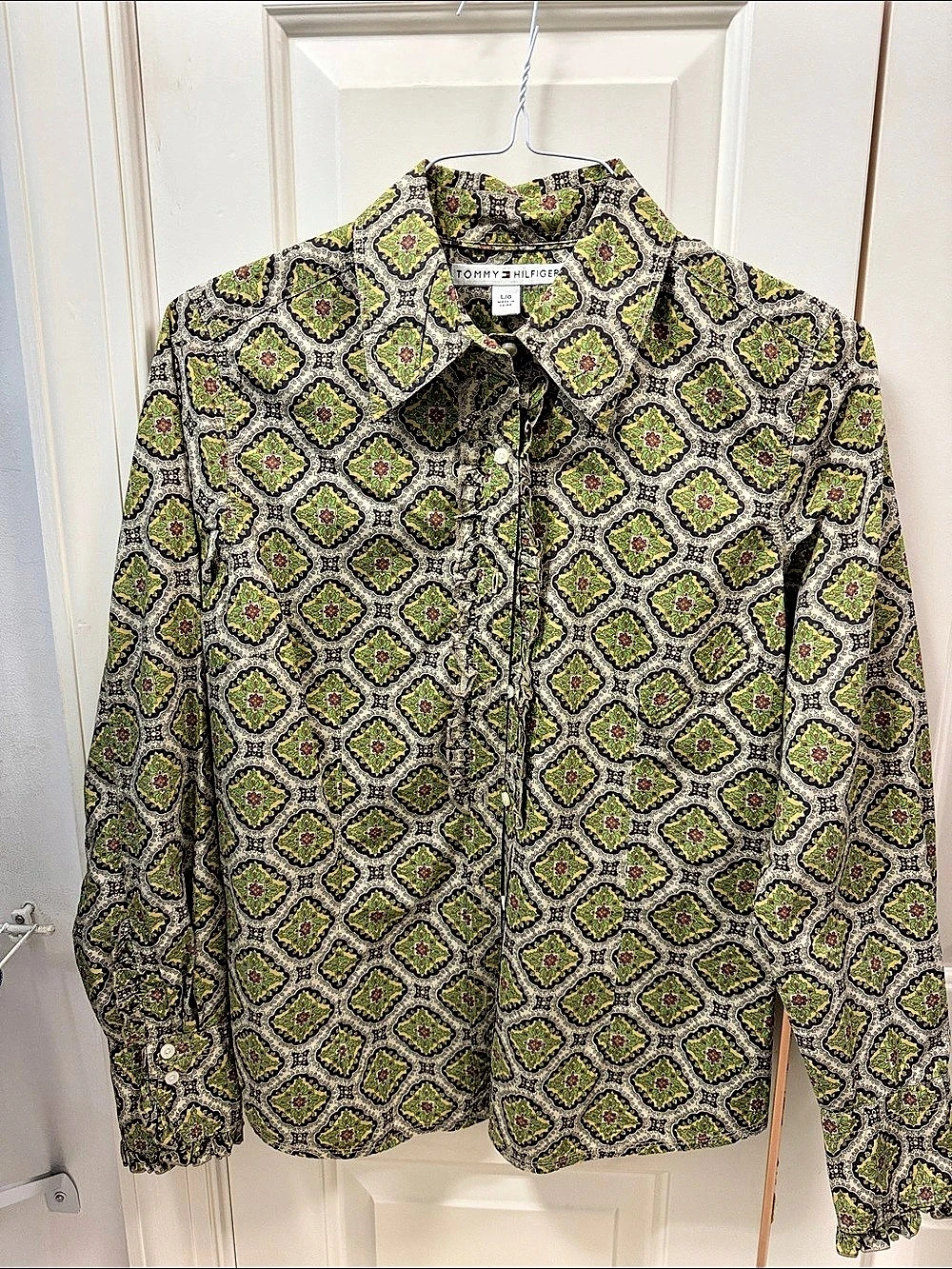 Tommy Hilfiger Geometric Button Down in Green & Brown Size Large